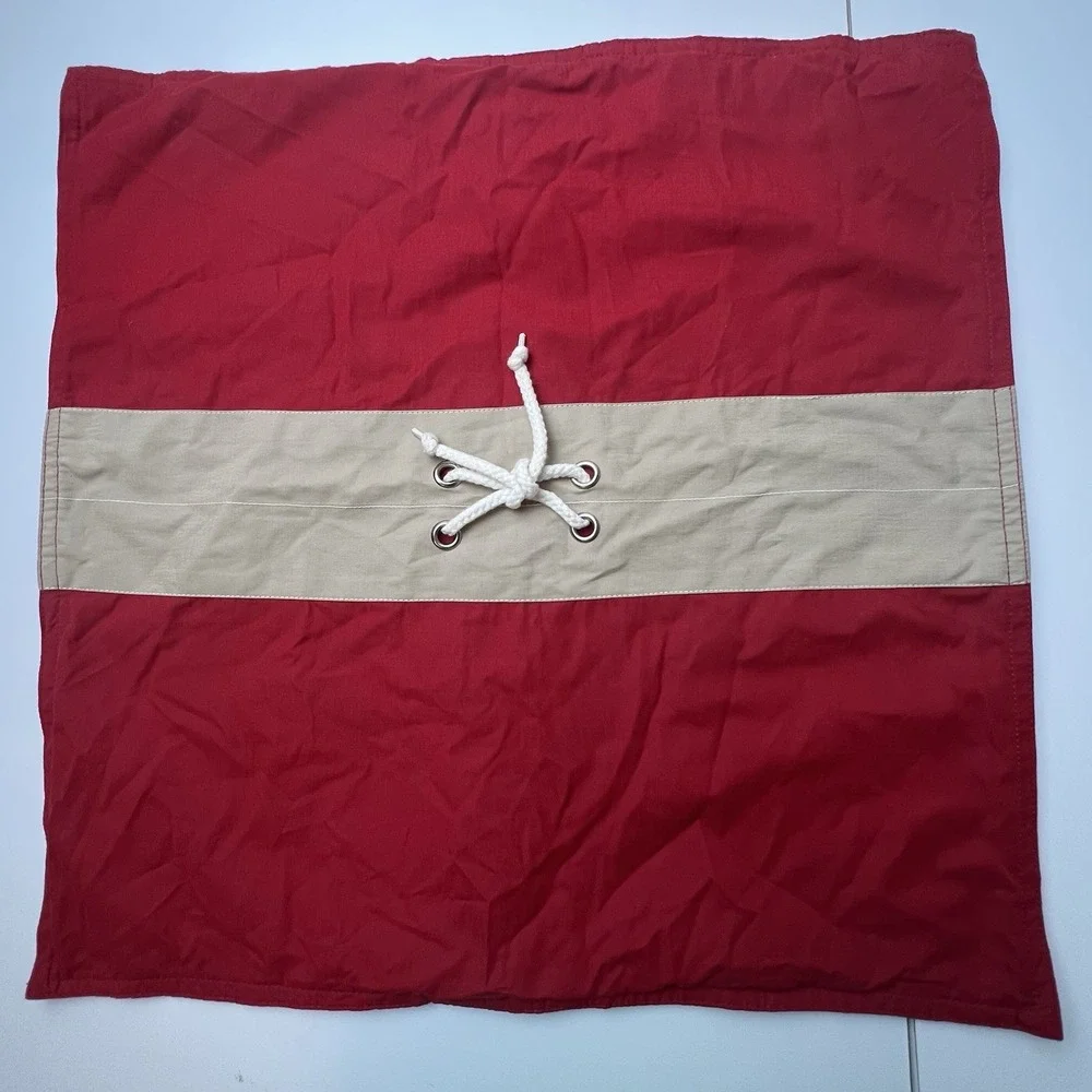Nautica  Red Khaki Rope Tie Pillow Covers 17 X 17 Cotton, Exc Condition